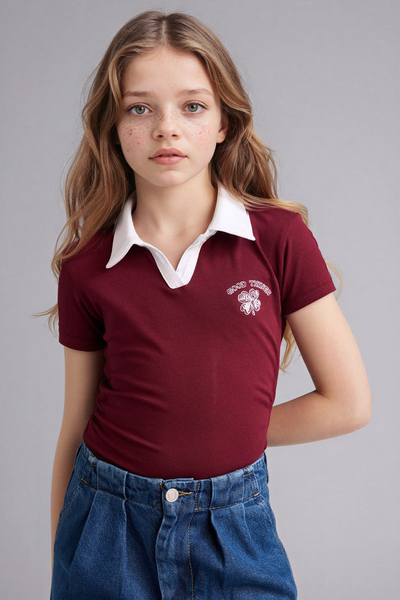 ديفاكتو تيشيرت بولو بناتي نص كم بطبعة شعار سليم فيت - Image 3